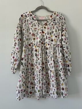 Hampton House Ivory Floral Botanical Long Sleeve Prairie Boho Mini Dress XS